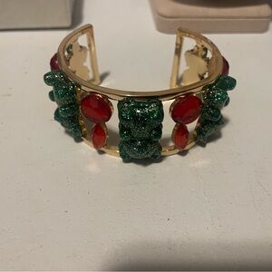 Betsey Johnson Gold Cuff Bracelet with Green and Red Accents